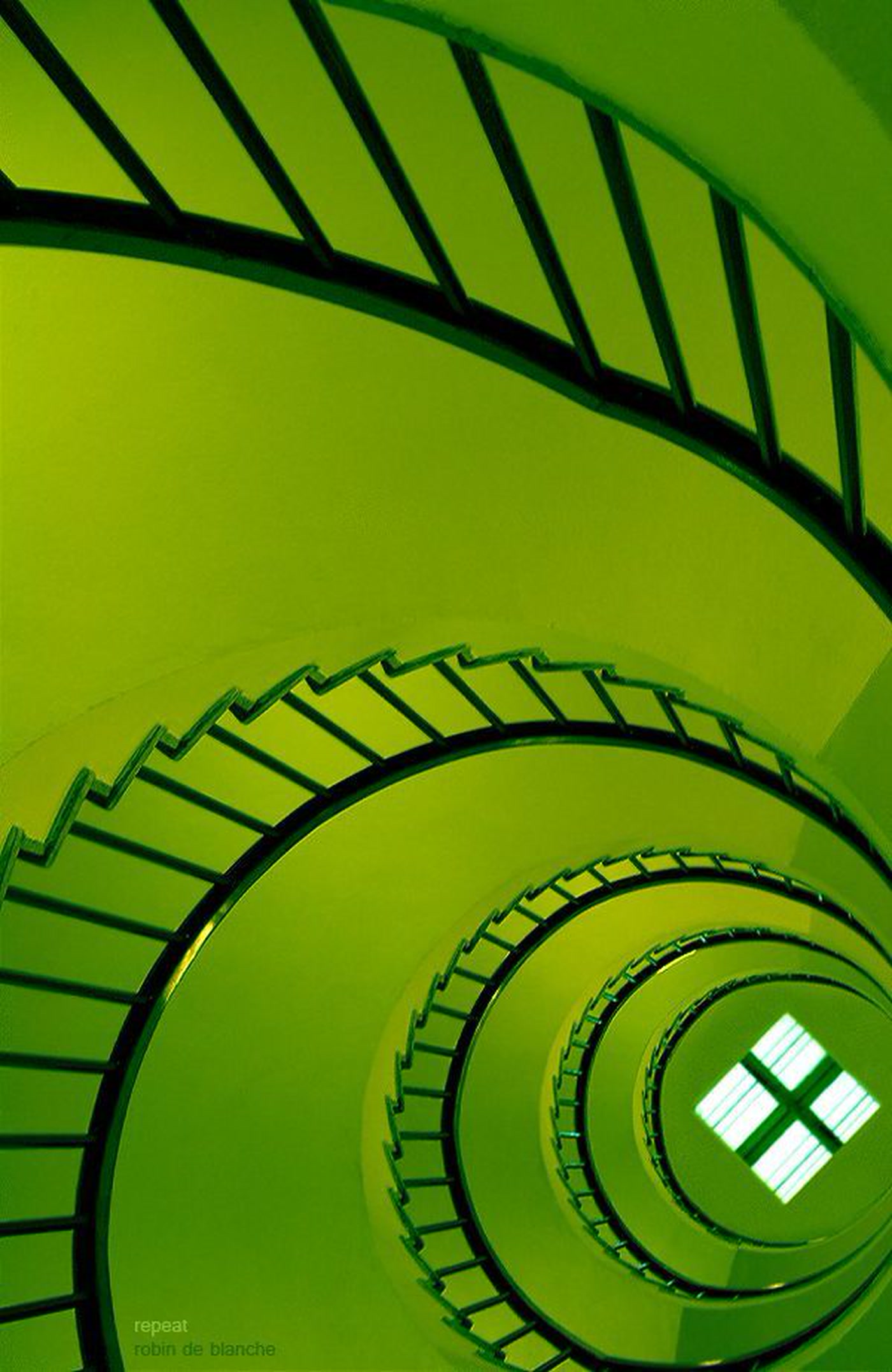 Green spiral staircase